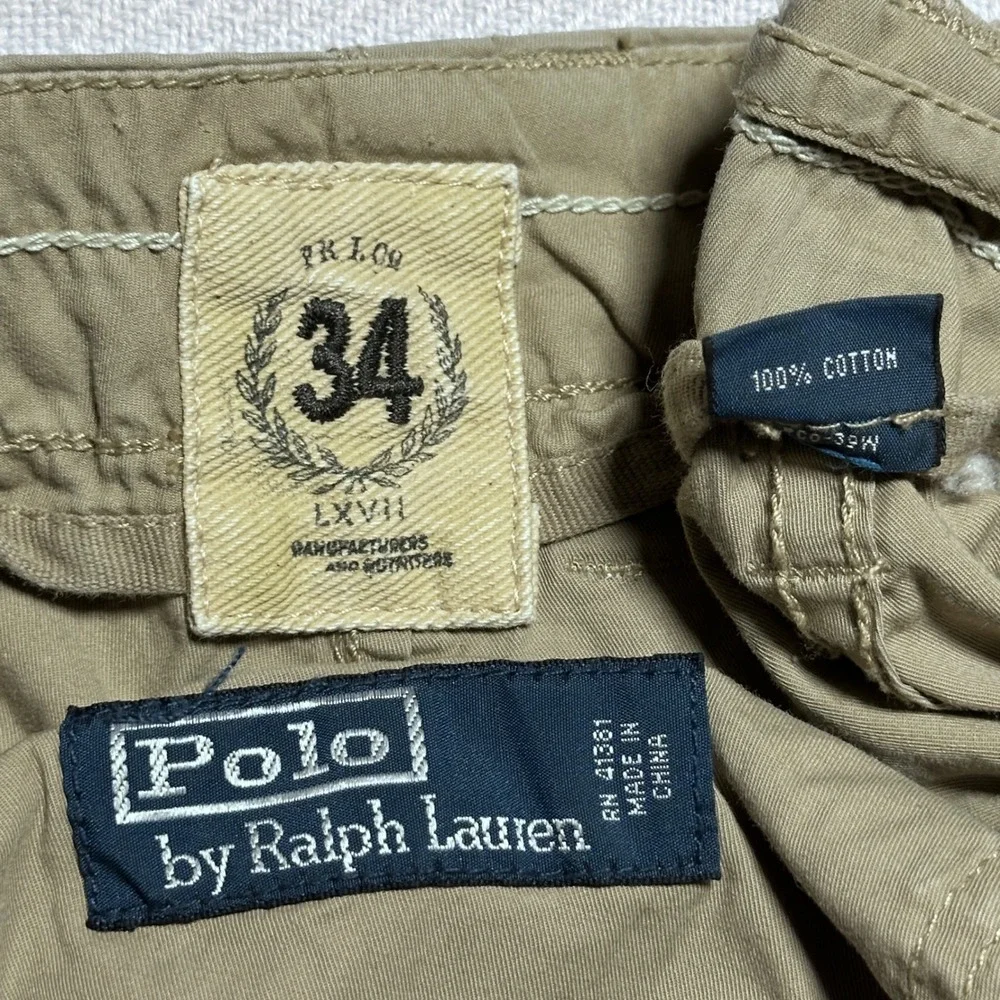 Polo Ralph Lauren Cargo Pants Men 34x32 Roll Up Leg Outdoors Hiking Tan Khaki